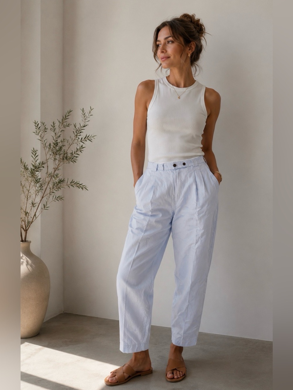 Poetry SIDE-PANEL TROUSERS Silk & Linen in light blue